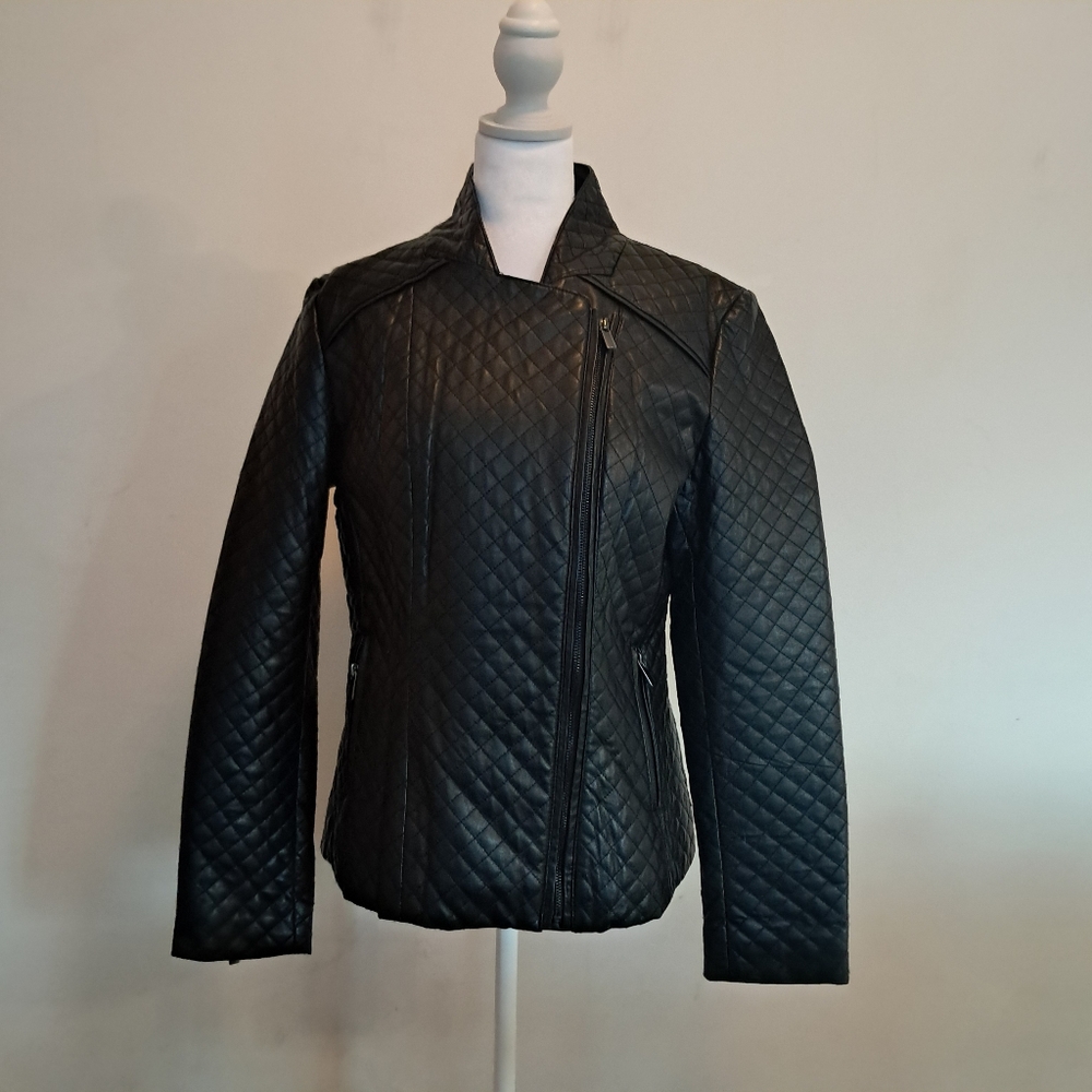 Neiman Marcus Jacket Women's Large L Black Quilted Leather Moto Bikercore Vtg